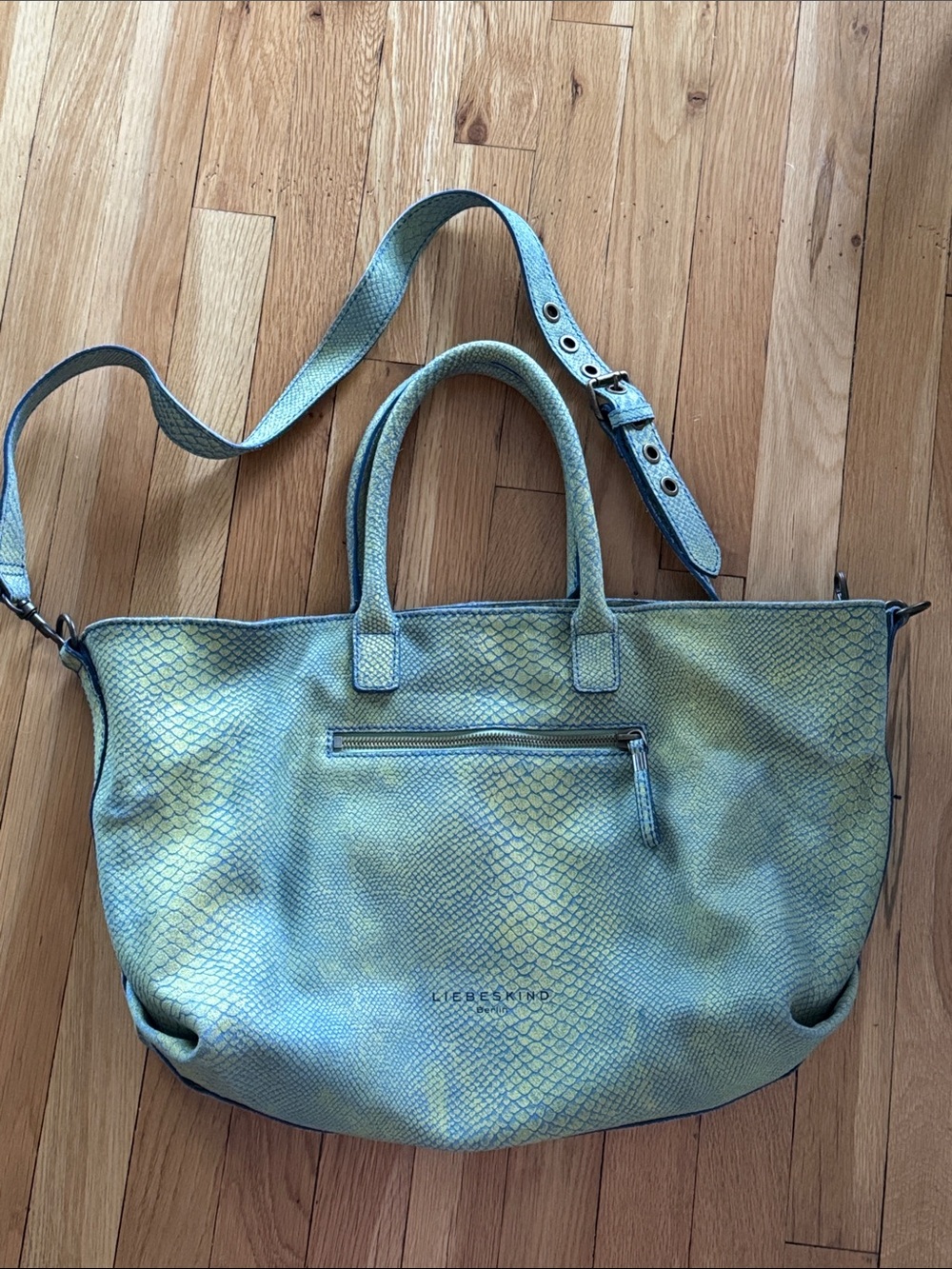 Liebeskind Turquoise Green Snake-Embossed Leather Shoulder Bag - Picture 9 of 10